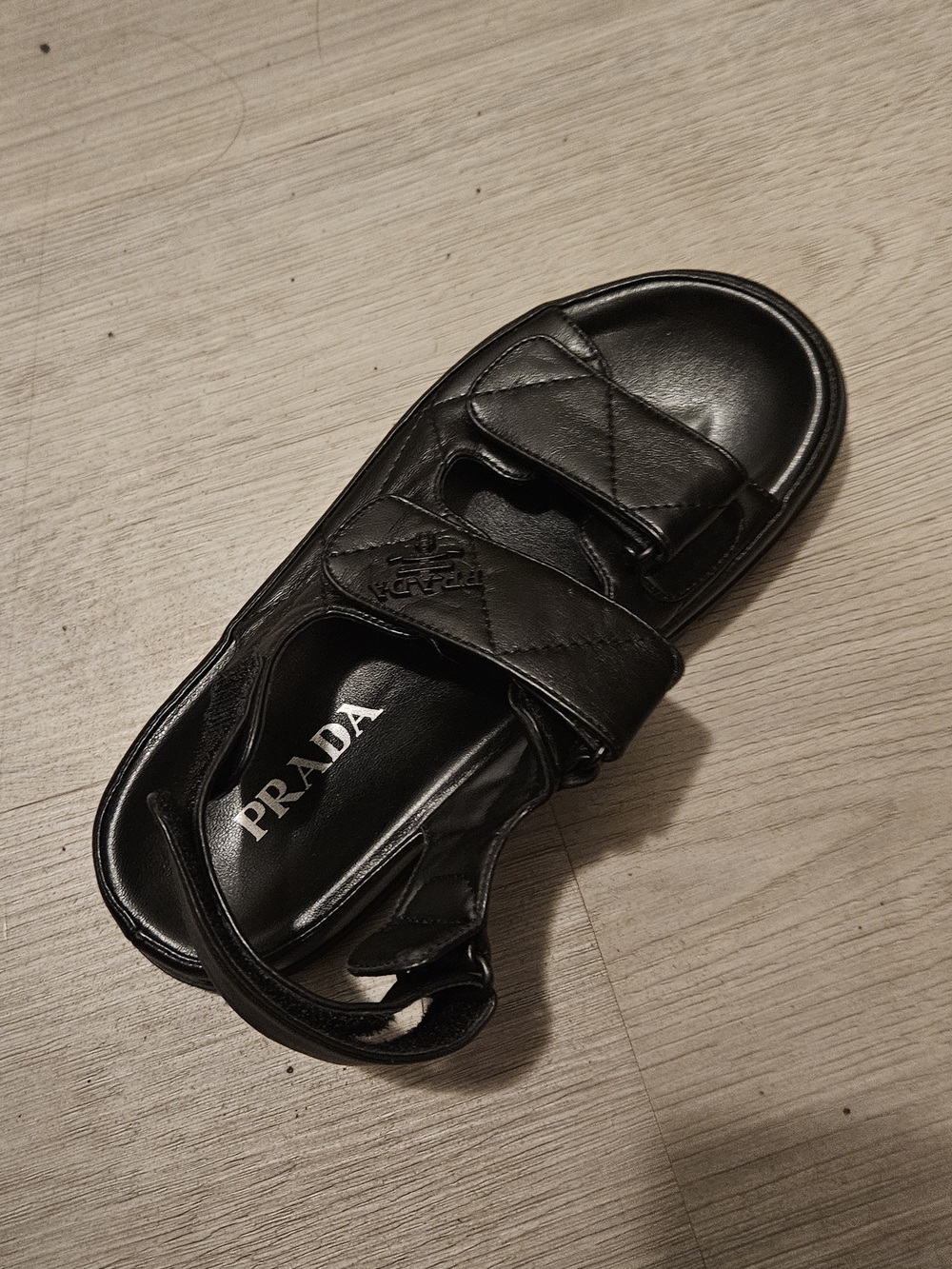 Prada Kids Black Leather Velcro Sandals